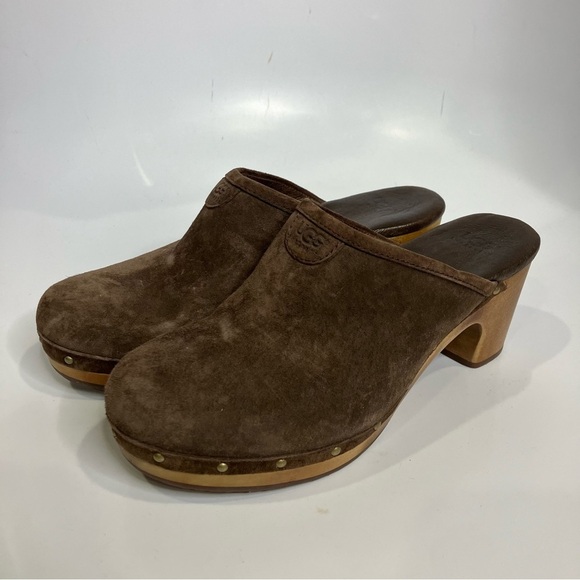 UGG Abbie clog mules brown suede shearling lined women’s size 7 casual boho - Picture 2 of 9